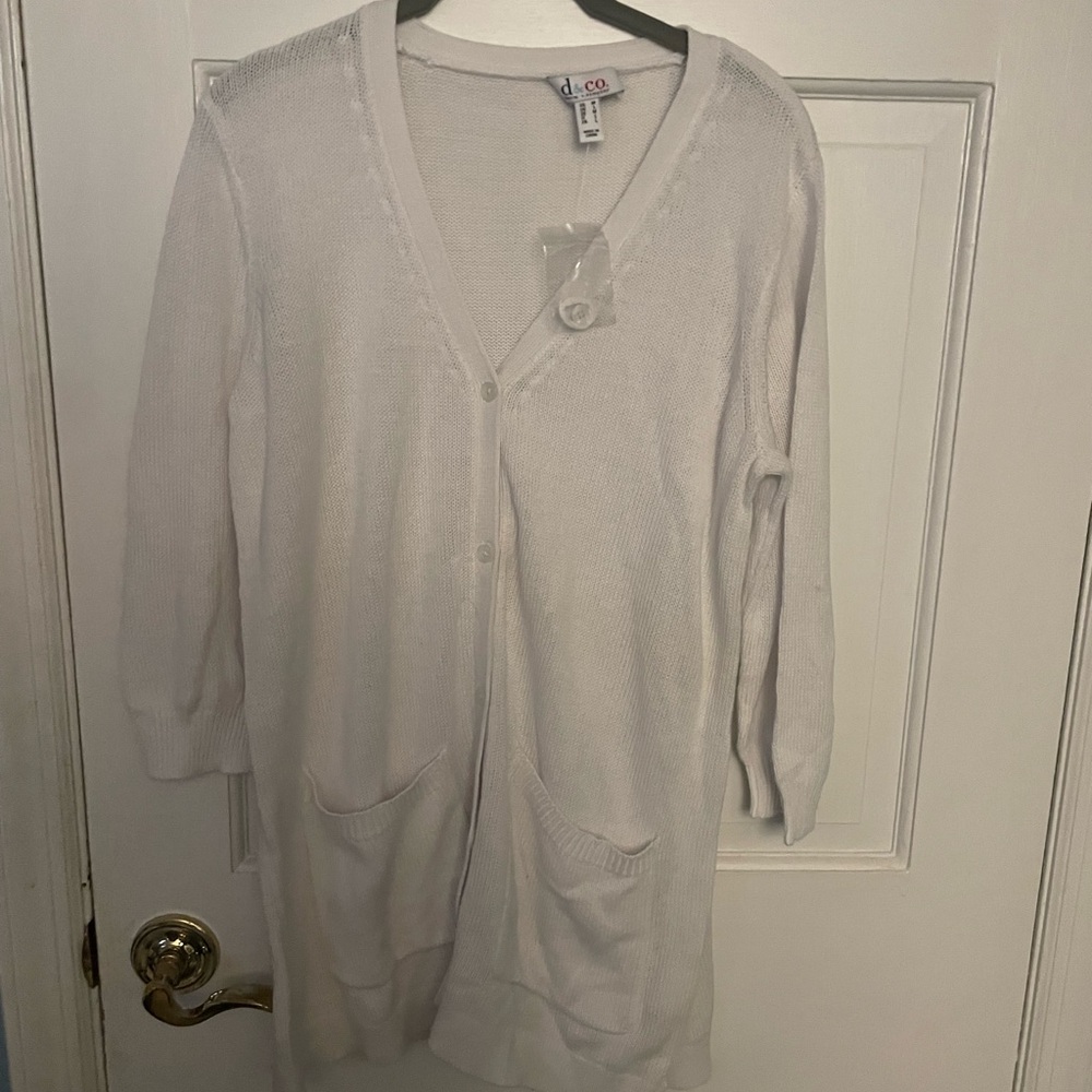 Denim & co. Women's White button down Sweater Cardigan with pockets